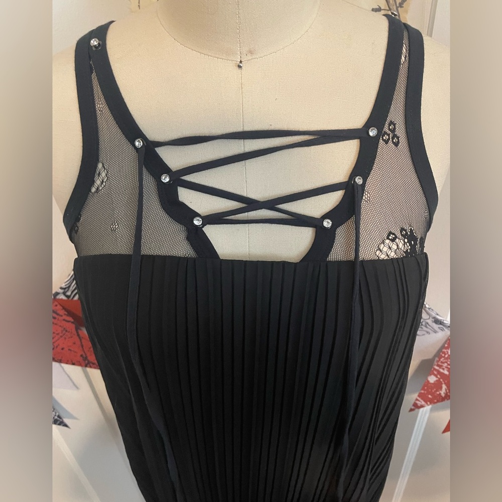 Salvage Med- Black Strappy Pleated Top ***REWORKED!!!